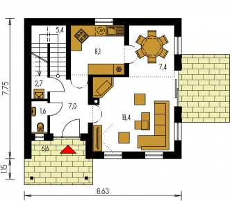 Mirror image | Floor plan of ground floor - KLASSIK 104